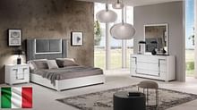 Sharon Italian Luxury White Gloss Bedroom Set - Queen Bed, Dresser, Mirror, Chest, Night Stand